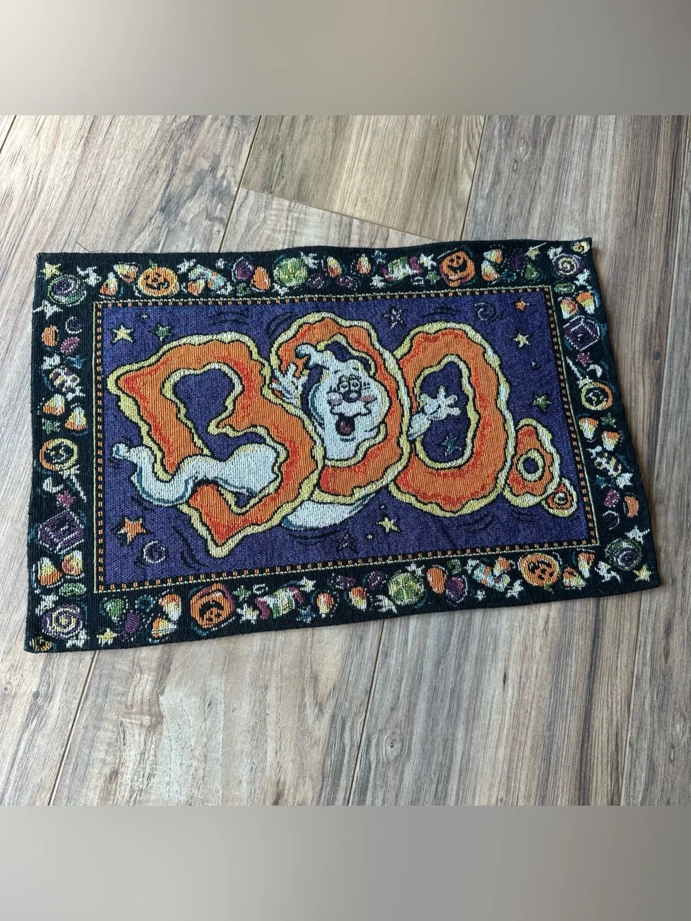 Vintage Halloween Tapestry Placemats Set Of 5 Ghosts Boo Woven Eileen Toohey
